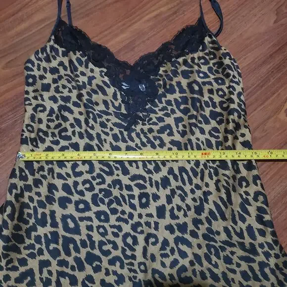 Victoria's Secret Vintage Leopard Print Silk Chemise Slip Black Lace Trim Medium - Picture 15 of 16